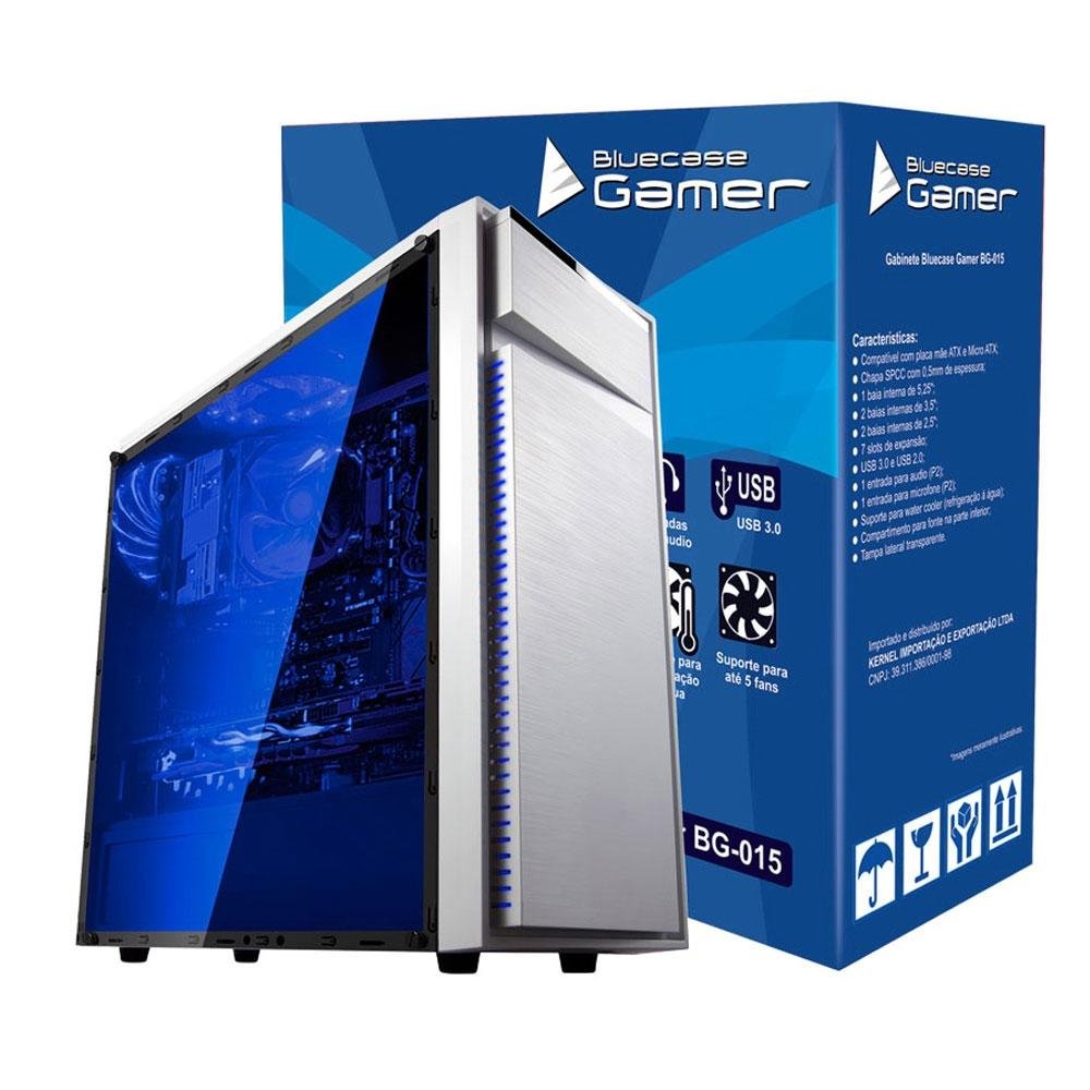 Imagem 7 de 7 do produto Gabinete Gamer Bluecase, Mid Tower, Tampa em acrilico, Branco sem fonte USB 3.0 BG-015
