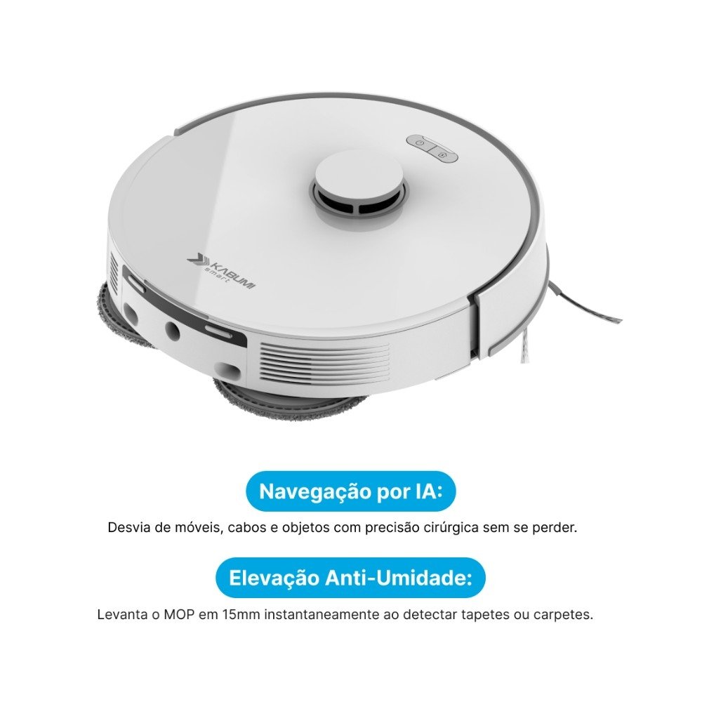 Imagem 5 de 9 do produto Robô Aspirador e passa pano KABUM! smart K4000, Base Autolimpante, MOP Duplo Extensível, IA, 20000PA, 127V, Branco - KSAR400010BR