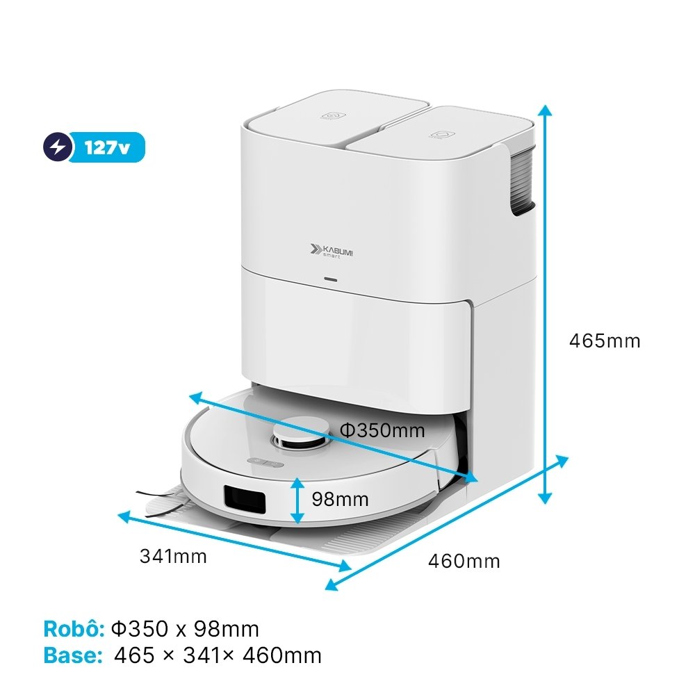 Imagem 3 de 9 do produto Robô Aspirador e passa pano KABUM! smart K4000, Base Autolimpante, MOP Duplo Extensível, IA, 20000PA, 127V, Branco - KSAR400010BR