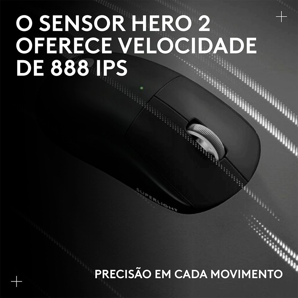 Mouse Gamer Sem Fio Logitech G PRO X SUPERLIGHT 2c, 5 botões, 44000 DPI, Atualização de até 8 kHz, PC e Mac, Preto - 910-007530 - view 12