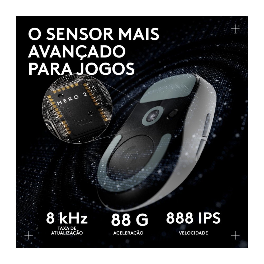 Mouse Gamer Sem Fio Logitech G PRO X SUPERLIGHT 2c, 5 botões, sensor 44K DPI, Atualização de até 8 kHz, PC e Mac, Branco - 910-007537 - view 4