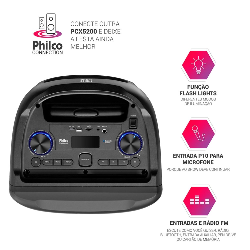 Caixa de Som Acústica Philco PCX5200, Bluetooth, Função TWS, Entrada para Microfone, Preto - 56603796 - view 18