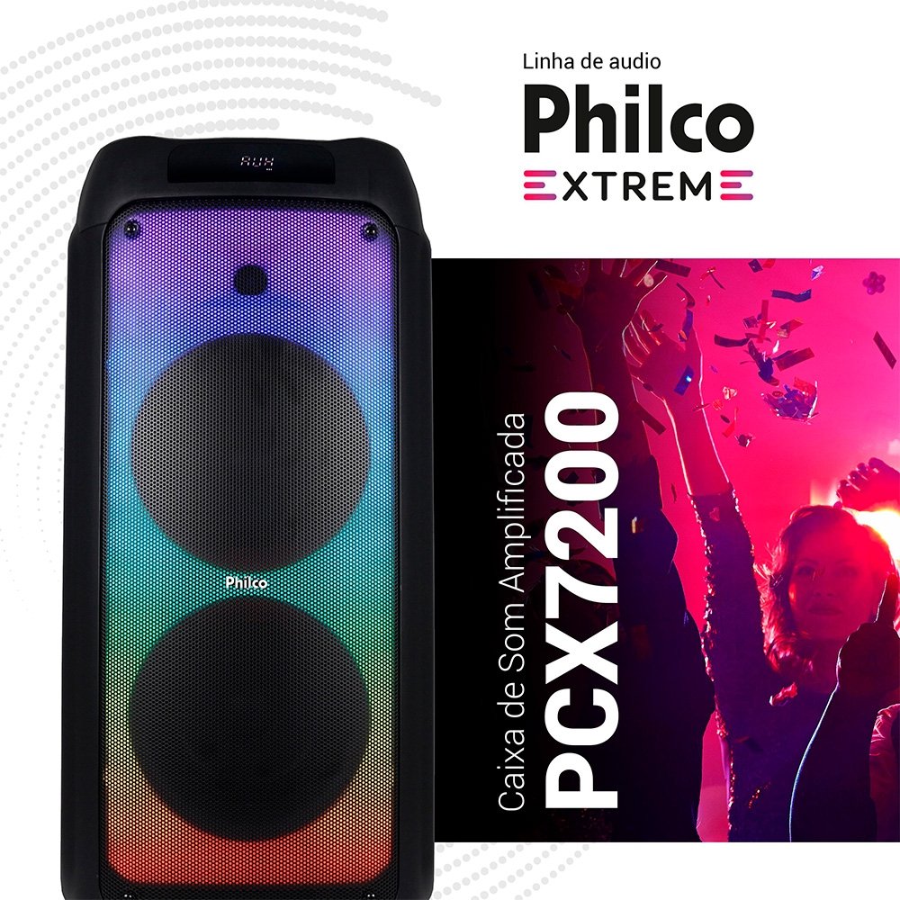 Caixa de Som Acústica Philco PCX7200, Bluetooth, Potente para Festas, Luzes Flash, Preto - 56603799 - view 6