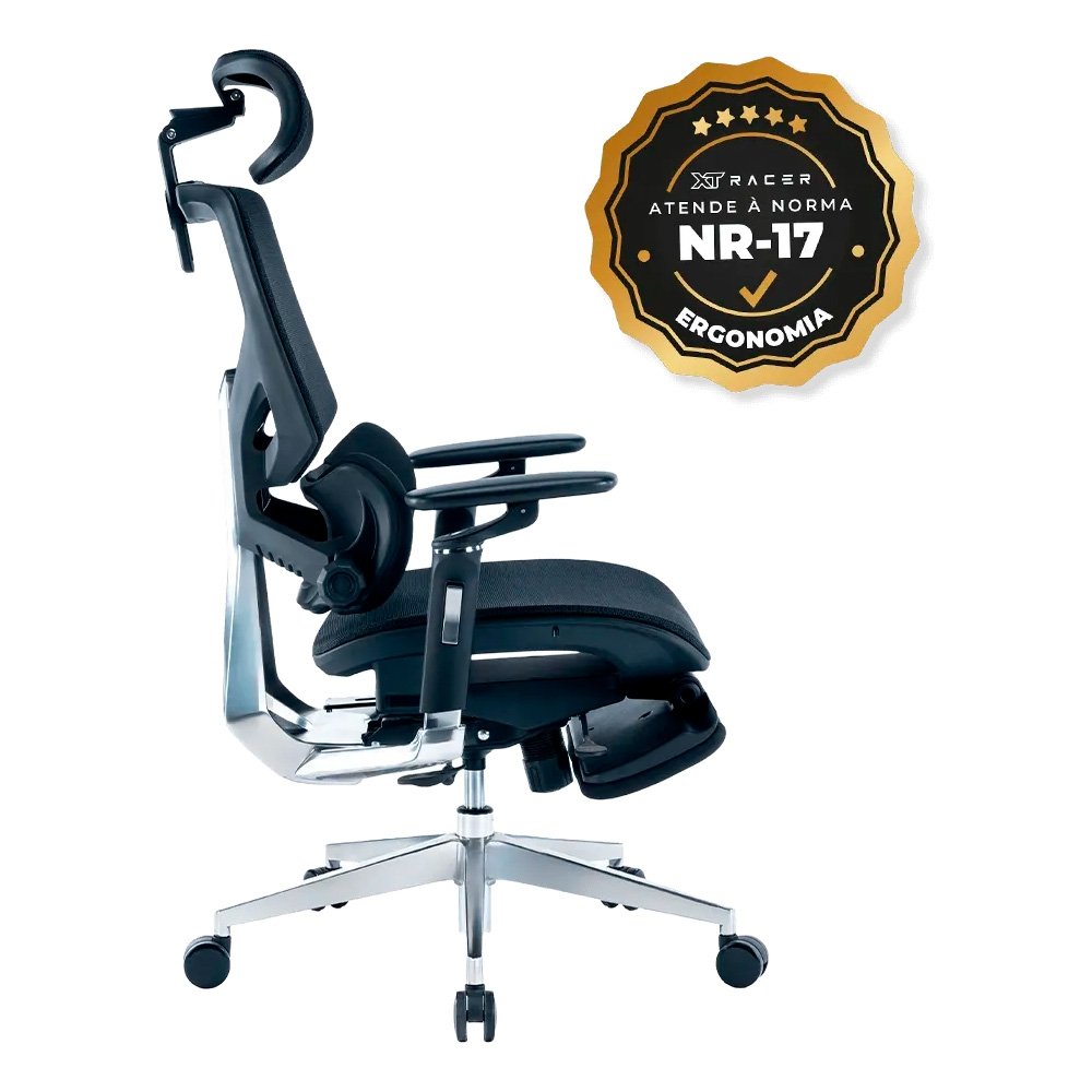 Cadeira Office XT Office X-Space Aluminum, Até 130Kg, Reclinável, Braço 6D, Cilindro de Gás Classe 4, Tela Mesh, Preta - XTO-101 - view 11