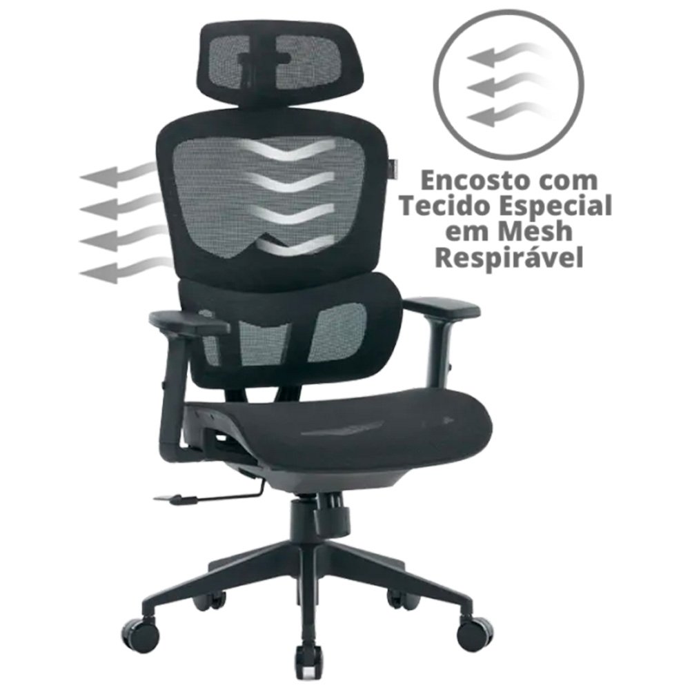 Cadeira Office XT Office X-Max, Até 120Kg, Reclinável, Braço 2D, Cilindro de Gás Classe 4, Tela Mesh, Preta - XTO-103 - view 23