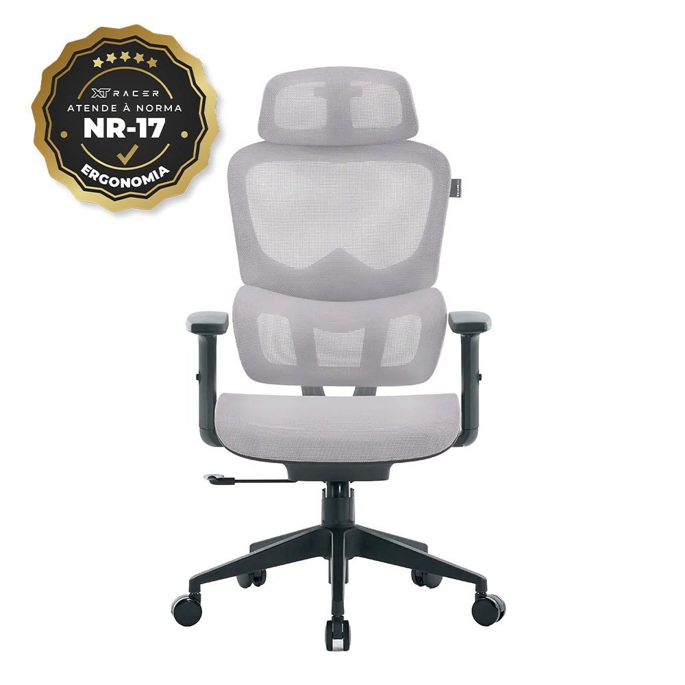 Cadeira Office XT Office X-Max, Até 120Kg, Reclinável, Braço 2D, Cilindro de Gás Classe 4, Tela Mesh, Cinza e Preta - XTO-104 - view 25