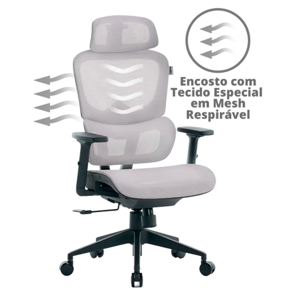 Cadeira Office XT Office X-Max, Até 120Kg, Reclinável, Braço 2D, Cilindro de Gás Classe 4, Tela Mesh, Cinza e Preta - XTO-104 - view 22