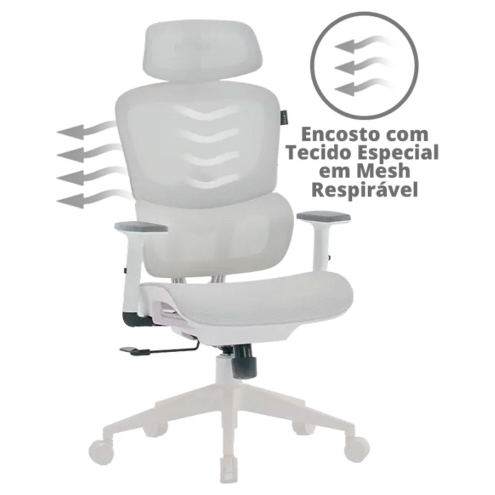 Cadeira Office XT Office X-Max, Até 120Kg, Reclinável, Braço 2D, Cilindro de Gás Classe 4, Tela Mesh, Branca e Cinza Claro - XTO-105 - view 27