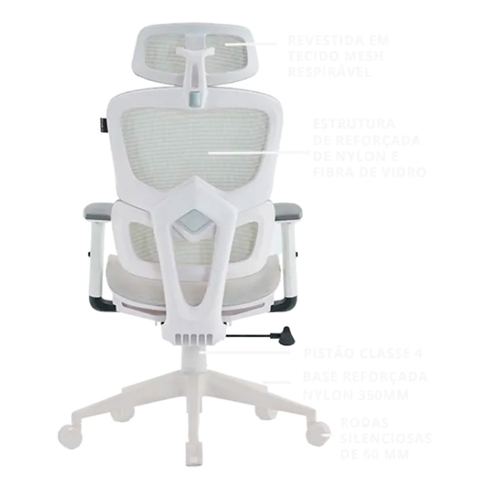 Cadeira Office XT Office X-Max, Até 120Kg, Reclinável, Braço 2D, Cilindro de Gás Classe 4, Tela Mesh, Branca e Cinza Claro - XTO-105 - view 21