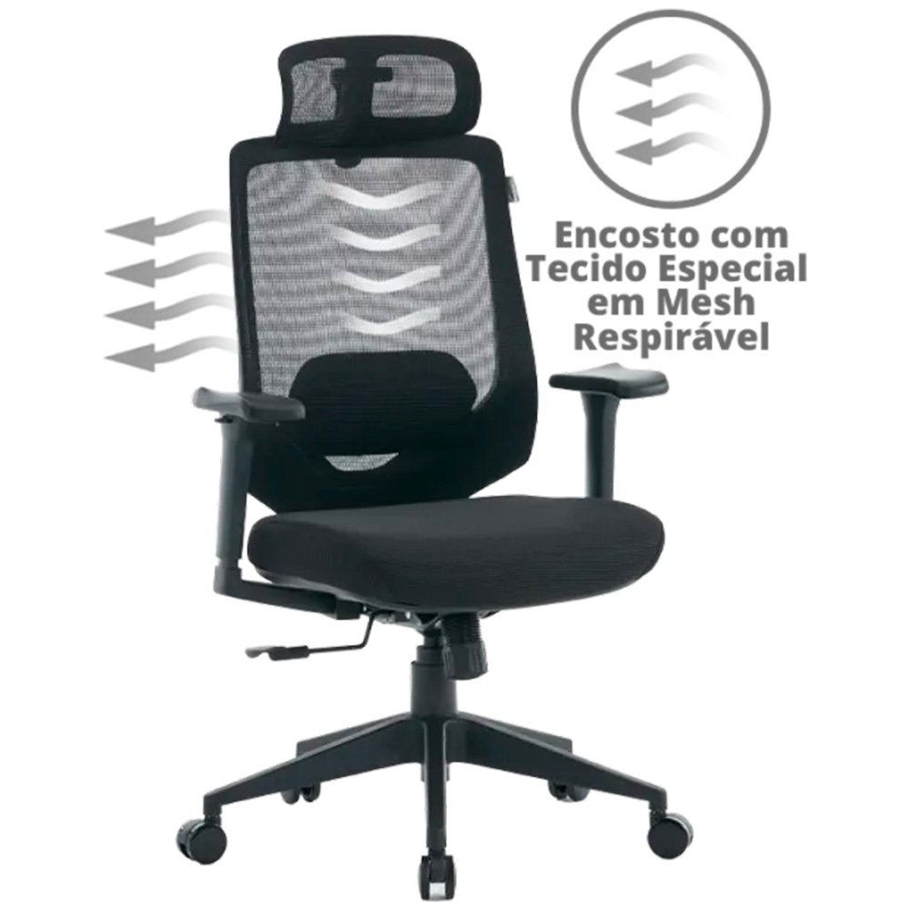 Cadeira Office XT Office X-Power, Até 130Kg, Reclinável, Braço 3D, Cilindro de Gás Classe 4, Tela Mesh, Preta - XTO-107 - view 16