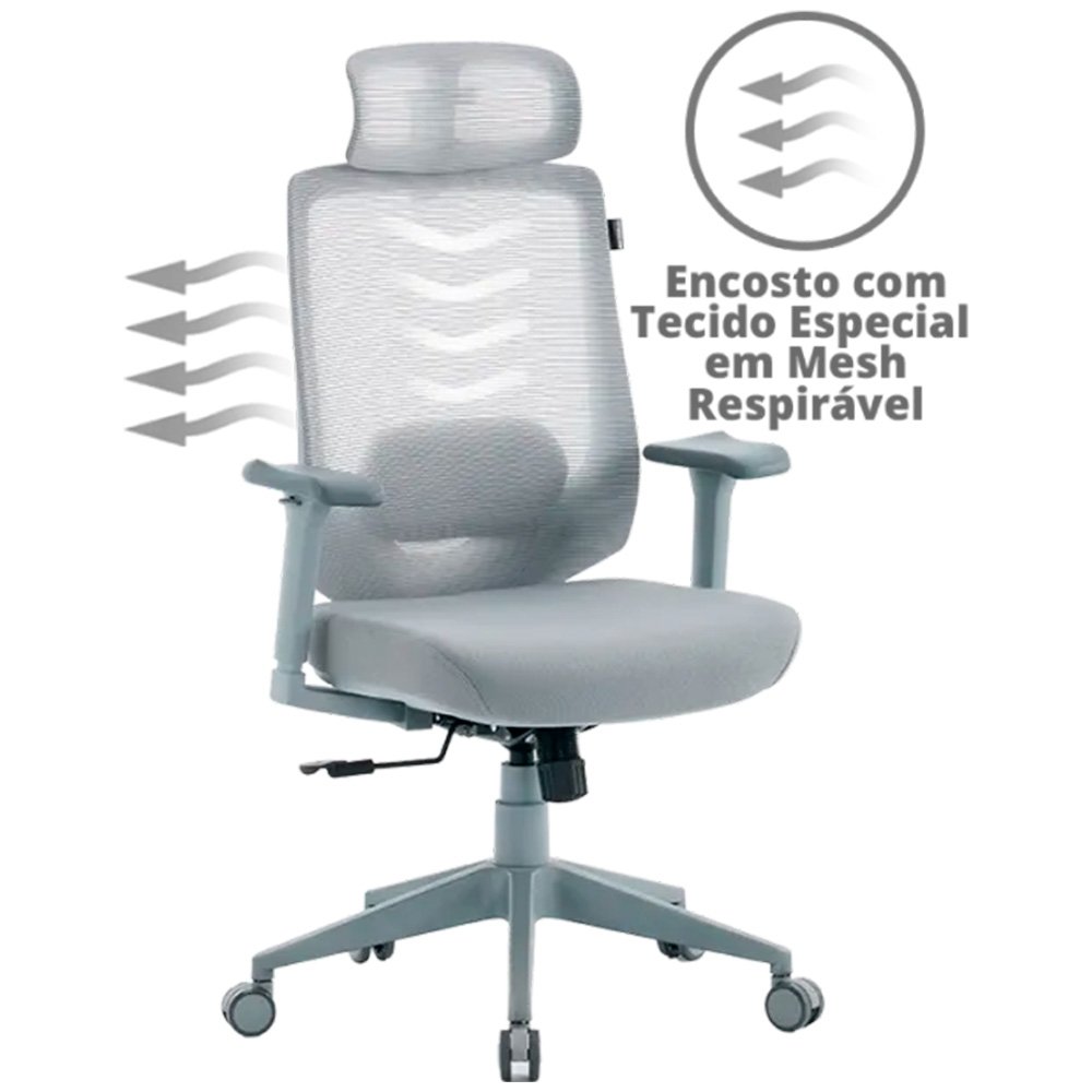 Cadeira Office XT Office X-Power, Até 130Kg, Reclinável, Braço 3D, Cilindro de Gás Classe 4, Tela Mesh, Cinza - XTO-108 - view 24