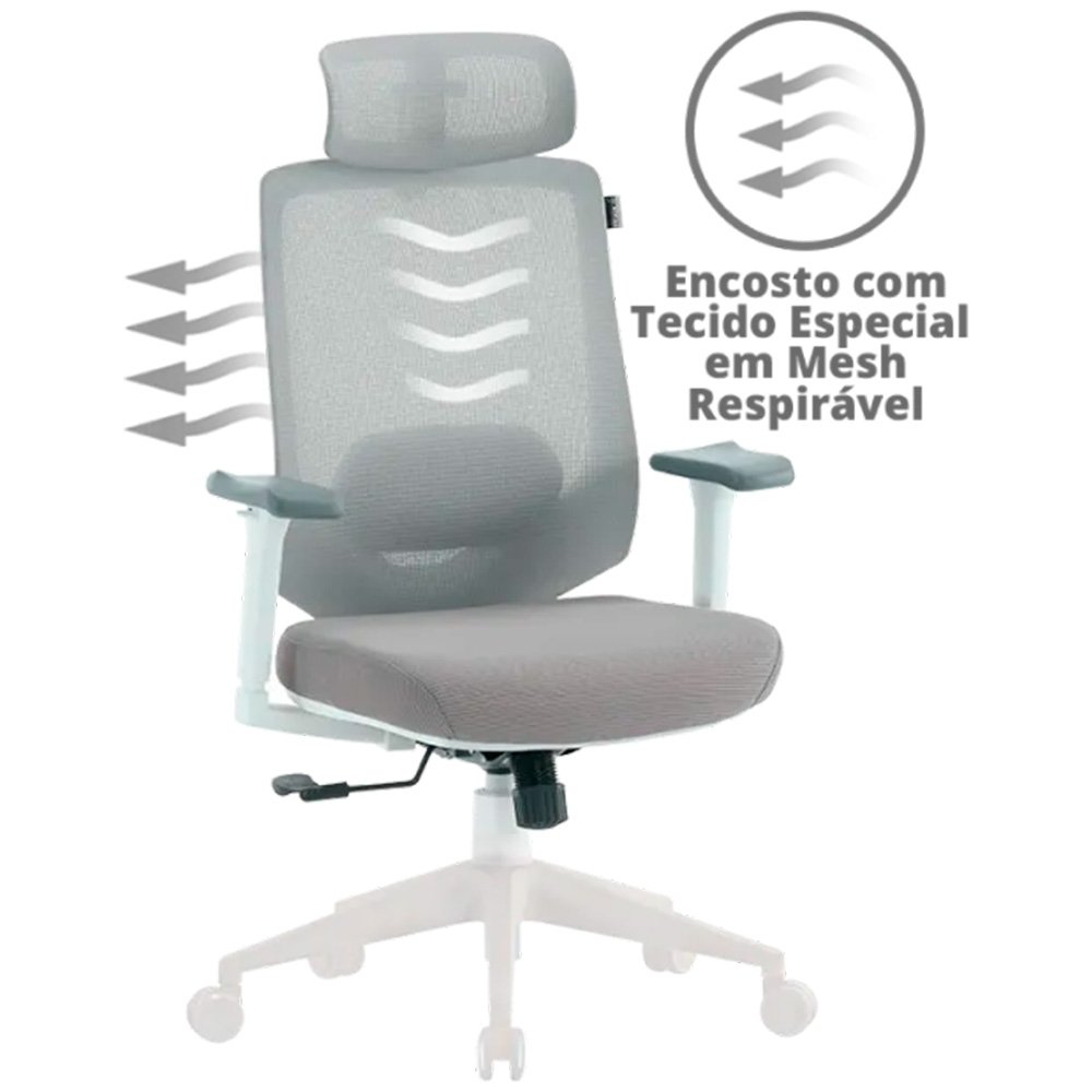 Cadeira Office XT Office X-Power, Até 130Kg, Reclinável, Braço 3D, Cilindro de Gás Classe 4, Tela Mesh, Branca e Cinza Claro - XTO-109 - view 17