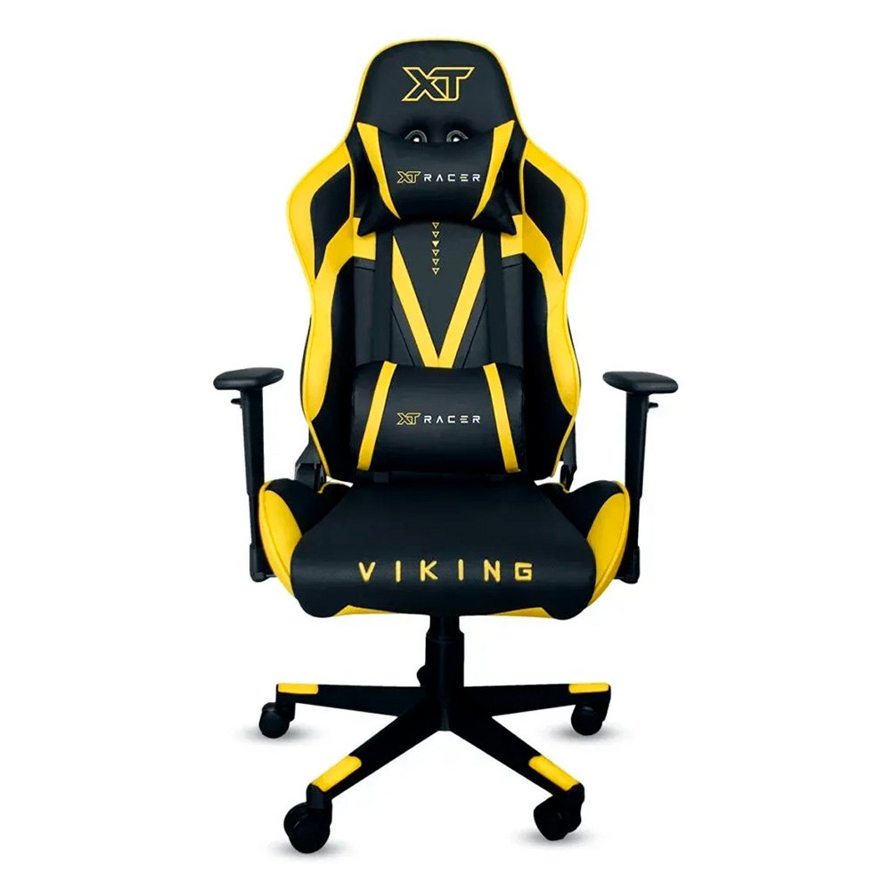 Cadeira Gamer XT Racer Viking Series, Até 120Kg, Reclinável, Com Almofadas, Cilindro de Gás Classe 4, Couro PU, Preta e Amarela - XTR-011