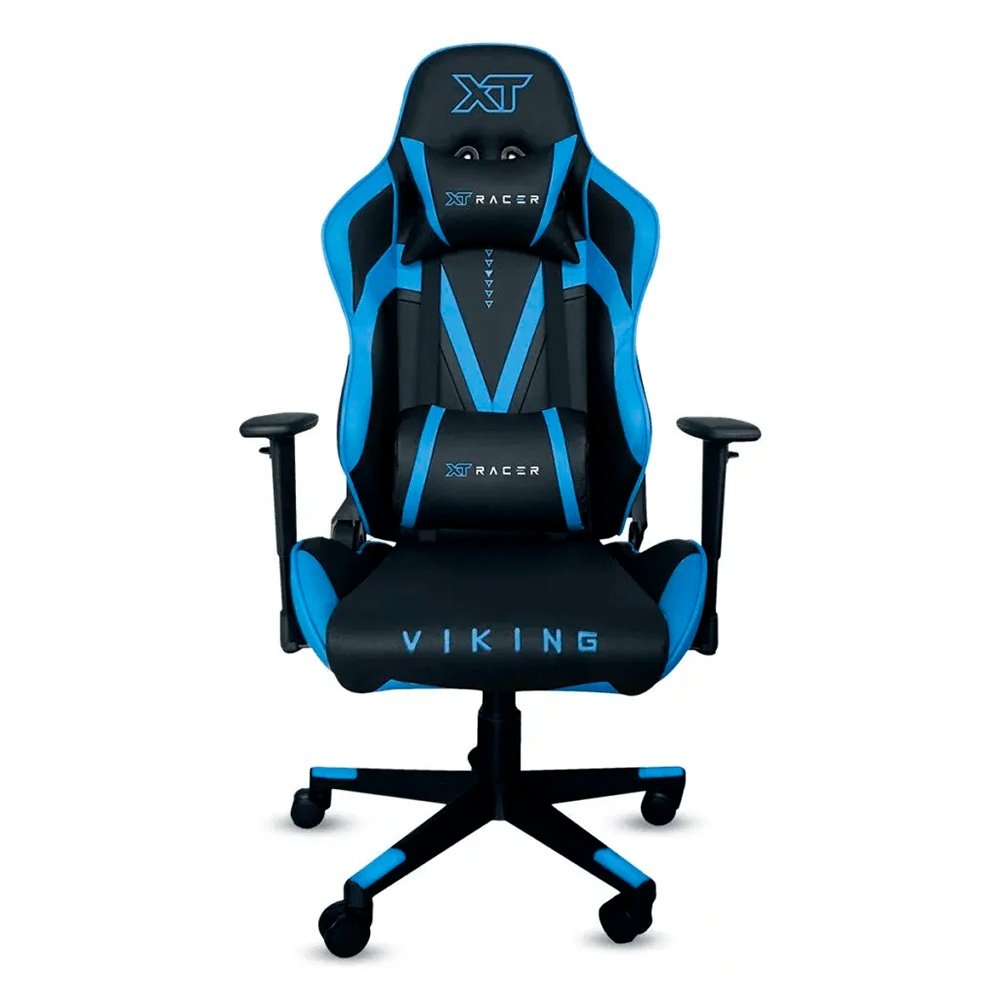 Cadeira Gamer XT Racer Viking Series, Até 120Kg, Reclinável, Com Almofadas, Cilindro de Gás Classe 4, Couro PU, Preta e Azul - XTR-012