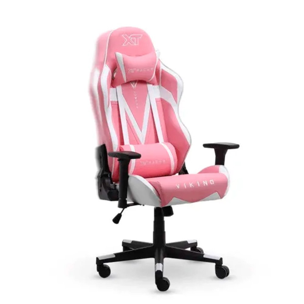 Imagem 7 de 9 do produto Cadeira Gamer XT Racer Viking Series, Até 120Kg, Reclinável, Com Almofadas, Cilindro de Gás Classe 4, Couro PU, Rosa e Branca - XTR-019