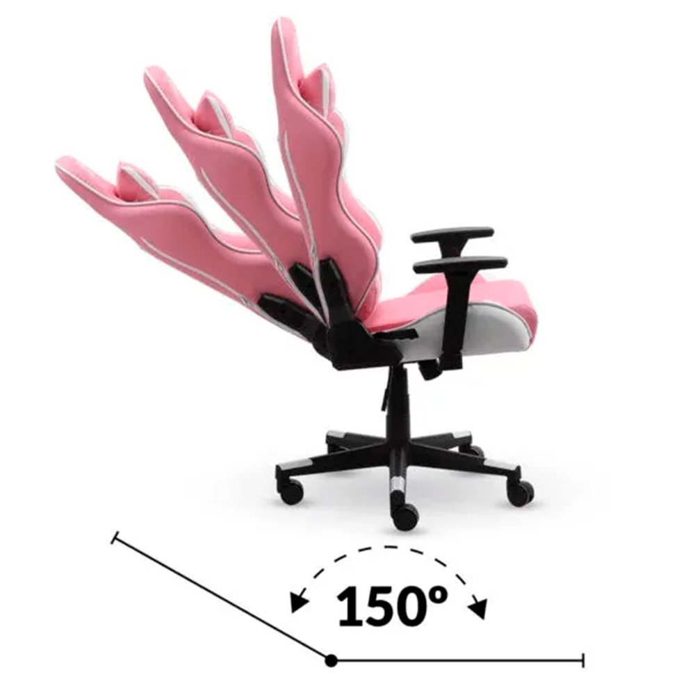 Imagem 8 de 9 do produto Cadeira Gamer XT Racer Viking Series, Até 120Kg, Reclinável, Com Almofadas, Cilindro de Gás Classe 4, Couro PU, Rosa e Branca - XTR-019