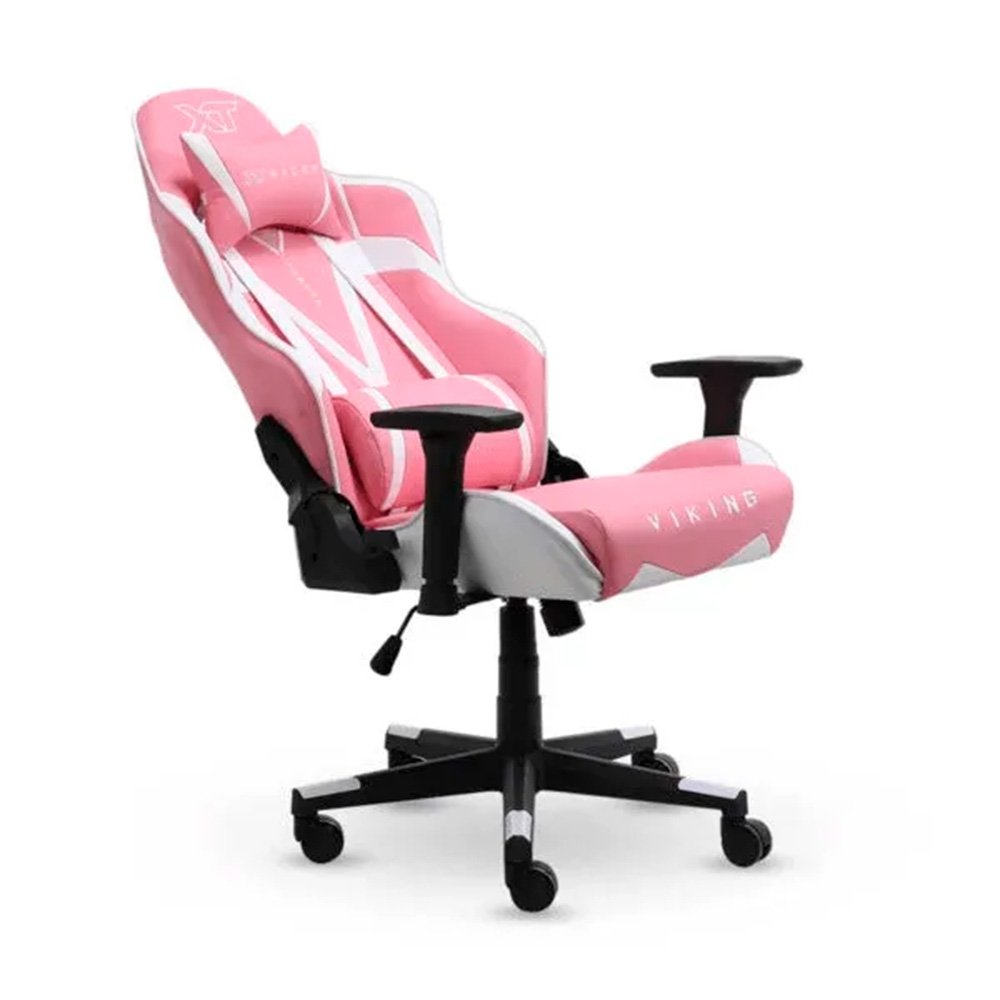 Imagem 3 de 9 do produto Cadeira Gamer XT Racer Viking Series, Até 120Kg, Reclinável, Com Almofadas, Cilindro de Gás Classe 4, Couro PU, Rosa e Branca - XTR-019