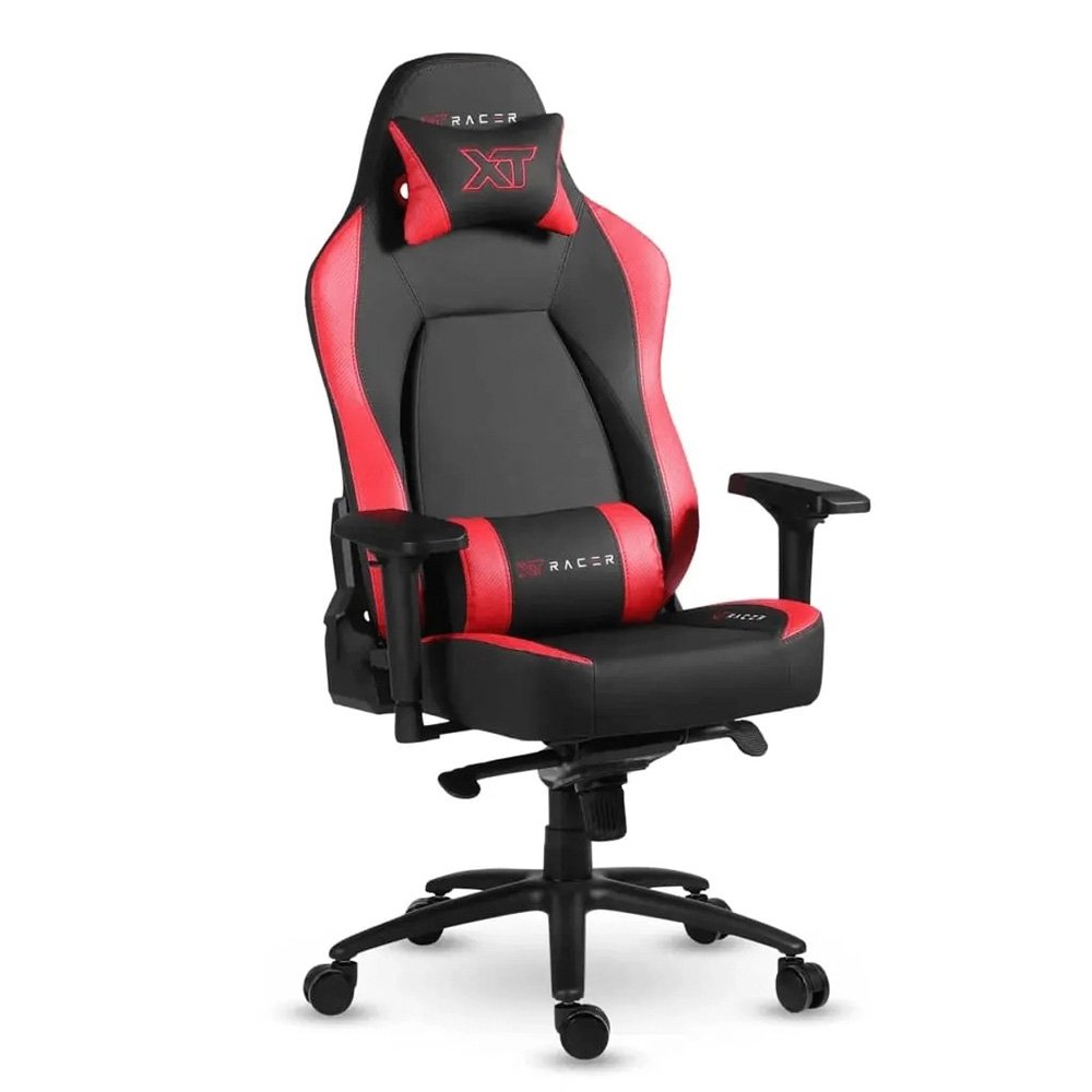 Imagem 2 de 19 do produto Cadeira Gamer XT Racer Fire Gun, Até 130Kg, Reclinável, Com Almofadas, Cilindro de Gás Classe 4, Couro PU, Preta e Vermelha - XTR-027