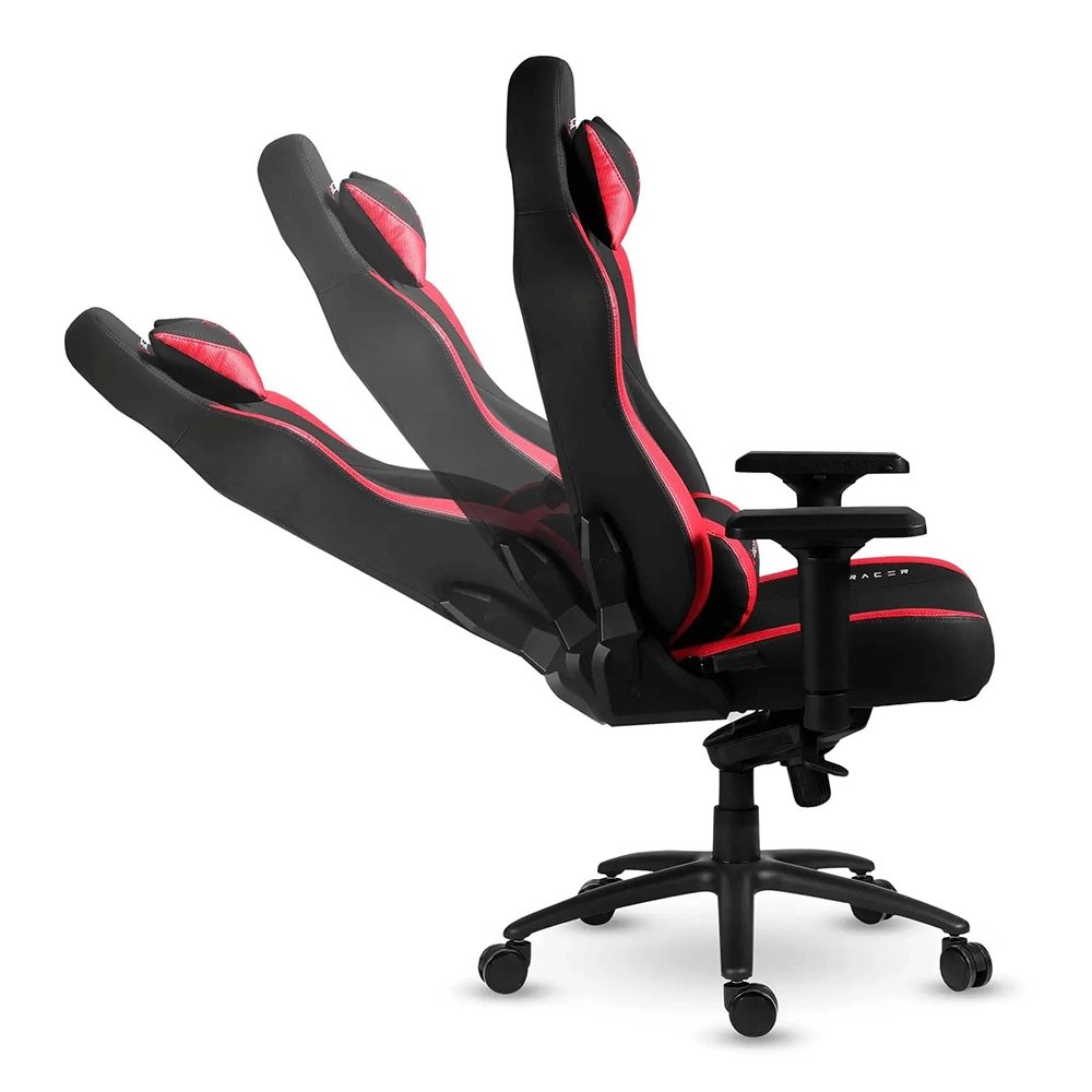 Imagem 8 de 19 do produto Cadeira Gamer XT Racer Fire Gun, Até 130Kg, Reclinável, Com Almofadas, Cilindro de Gás Classe 4, Couro PU, Preta e Vermelha - XTR-027