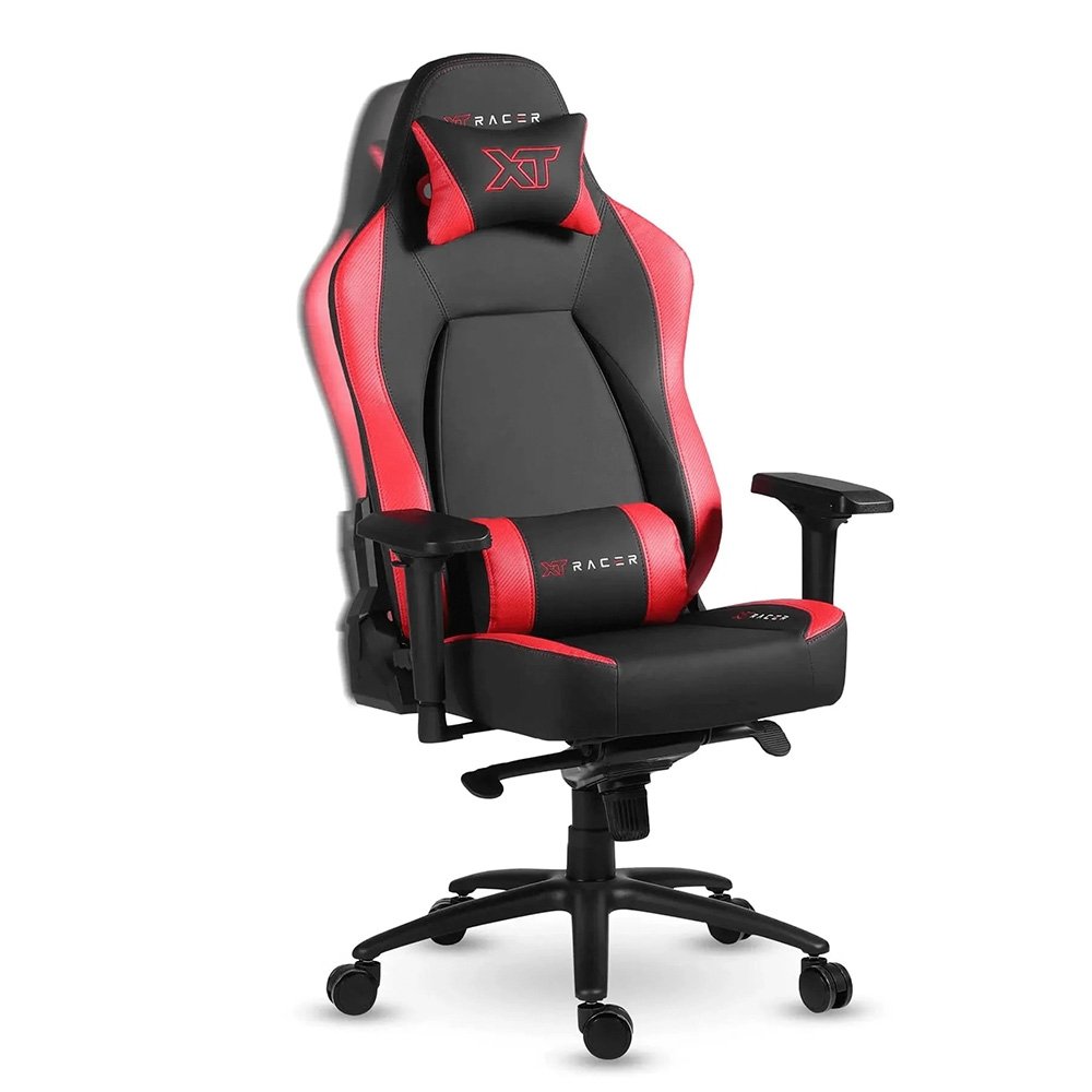 Imagem 10 de 19 do produto Cadeira Gamer XT Racer Fire Gun, Até 130Kg, Reclinável, Com Almofadas, Cilindro de Gás Classe 4, Couro PU, Preta e Vermelha - XTR-027