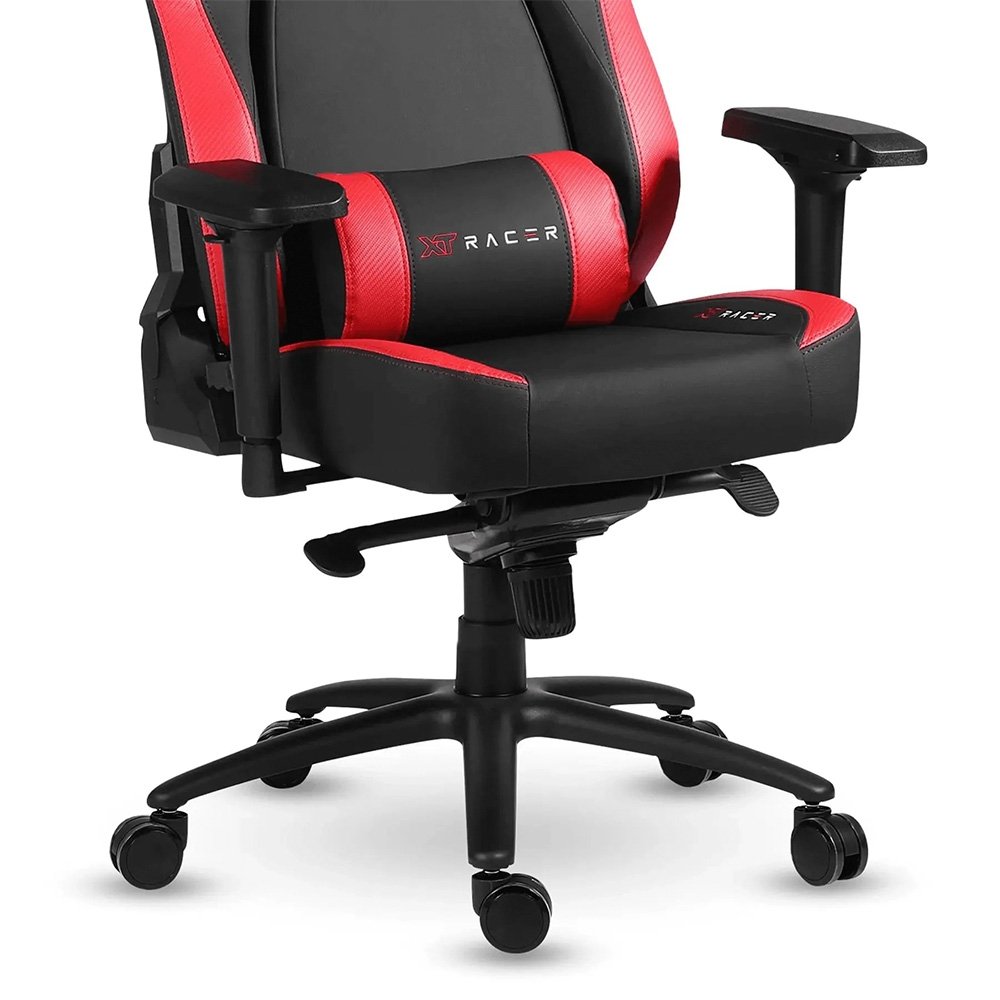 Imagem 13 de 19 do produto Cadeira Gamer XT Racer Fire Gun, Até 130Kg, Reclinável, Com Almofadas, Cilindro de Gás Classe 4, Couro PU, Preta e Vermelha - XTR-027