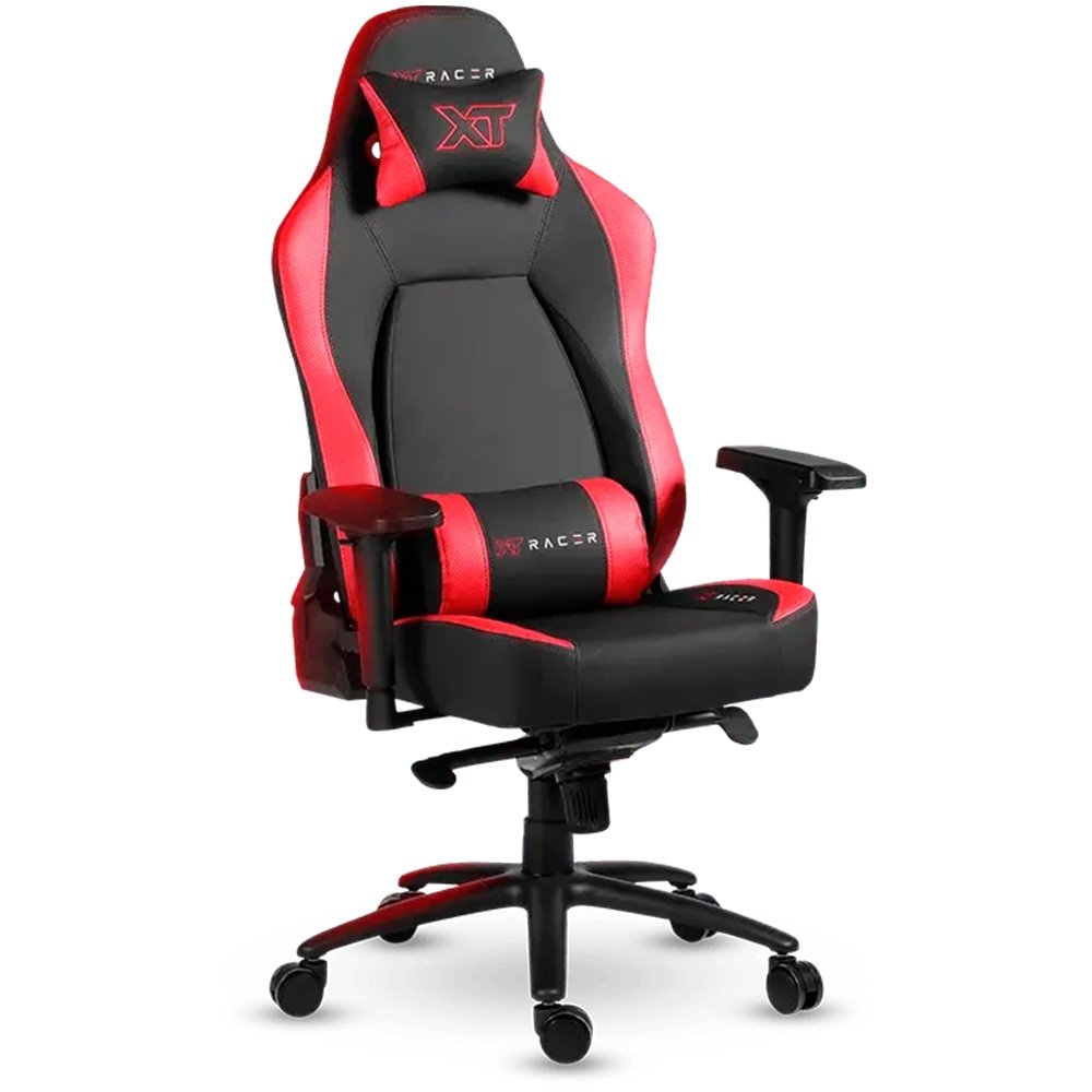 Imagem 14 de 19 do produto Cadeira Gamer XT Racer Fire Gun, Até 130Kg, Reclinável, Com Almofadas, Cilindro de Gás Classe 4, Couro PU, Preta e Vermelha - XTR-027