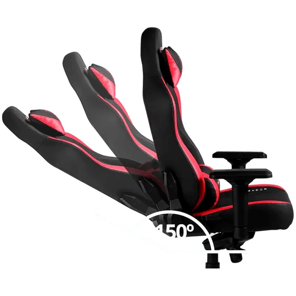 Imagem 15 de 19 do produto Cadeira Gamer XT Racer Fire Gun, Até 130Kg, Reclinável, Com Almofadas, Cilindro de Gás Classe 4, Couro PU, Preta e Vermelha - XTR-027