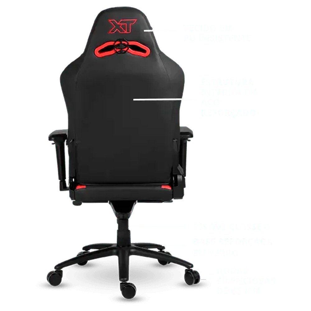 Imagem 17 de 19 do produto Cadeira Gamer XT Racer Fire Gun, Até 130Kg, Reclinável, Com Almofadas, Cilindro de Gás Classe 4, Couro PU, Preta e Vermelha - XTR-027