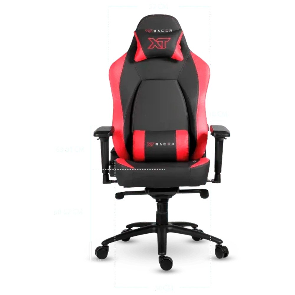 Imagem 18 de 19 do produto Cadeira Gamer XT Racer Fire Gun, Até 130Kg, Reclinável, Com Almofadas, Cilindro de Gás Classe 4, Couro PU, Preta e Vermelha - XTR-027