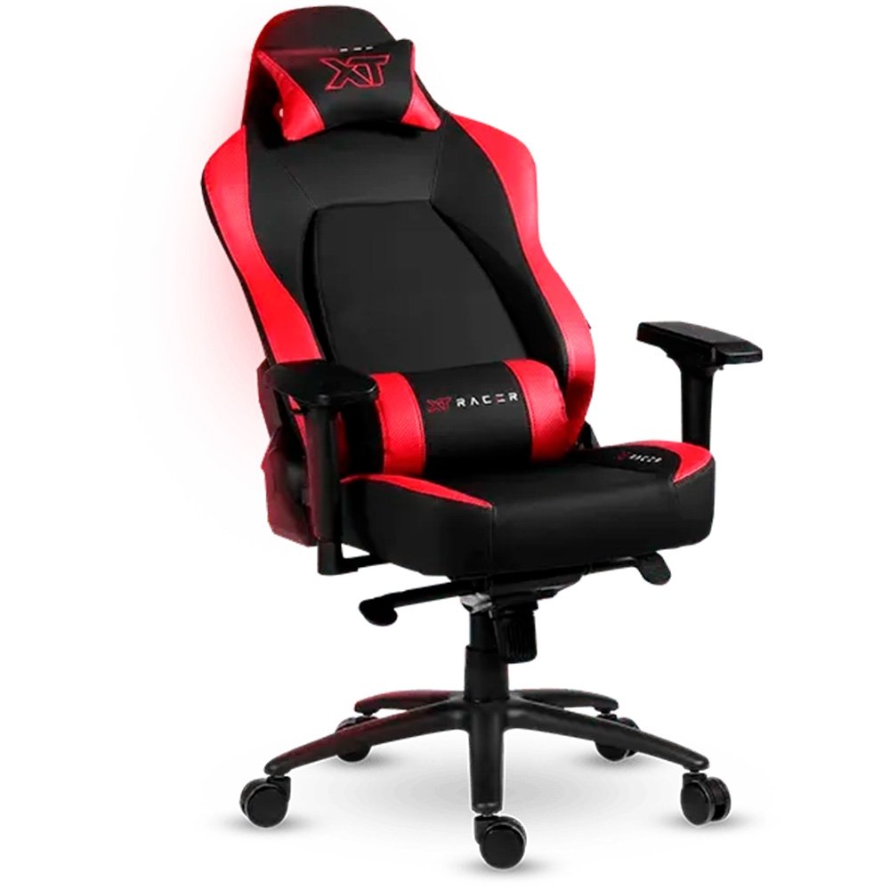 Imagem 9 de 19 do produto Cadeira Gamer XT Racer Fire Gun, Até 130Kg, Reclinável, Com Almofadas, Cilindro de Gás Classe 4, Couro PU, Preta e Vermelha - XTR-027