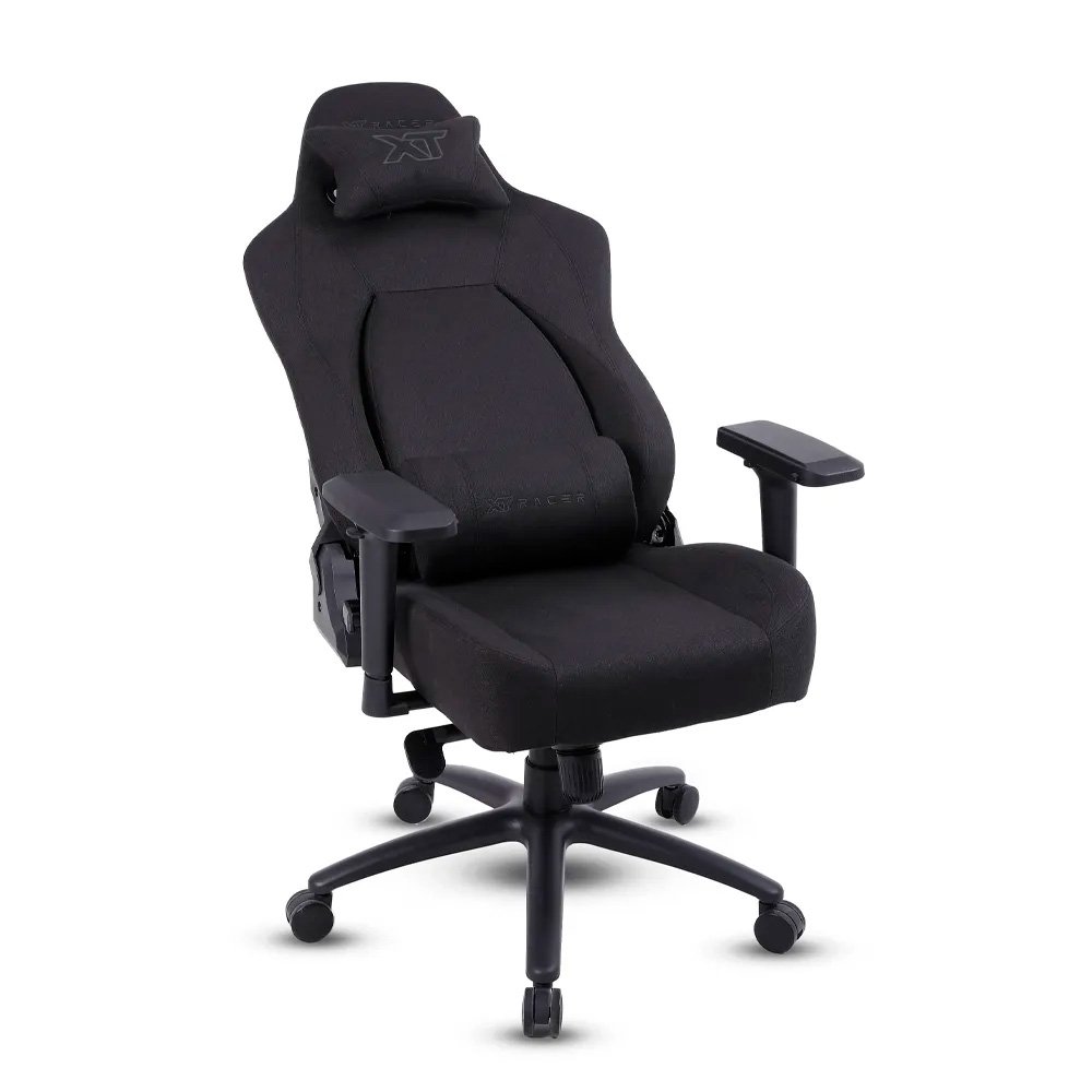 Imagem 3 de 15 do produto Cadeira Gamer XT Racer Fire Gun Style, Até 130Kg, Reclinável, Com Almofadas, Cilindro de Gás Classe 4, Tecido, Preta - XTR-072
