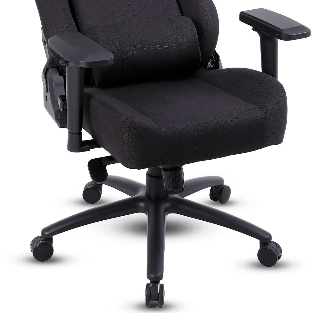 Imagem 9 de 15 do produto Cadeira Gamer XT Racer Fire Gun Style, Até 130Kg, Reclinável, Com Almofadas, Cilindro de Gás Classe 4, Tecido, Preta - XTR-072