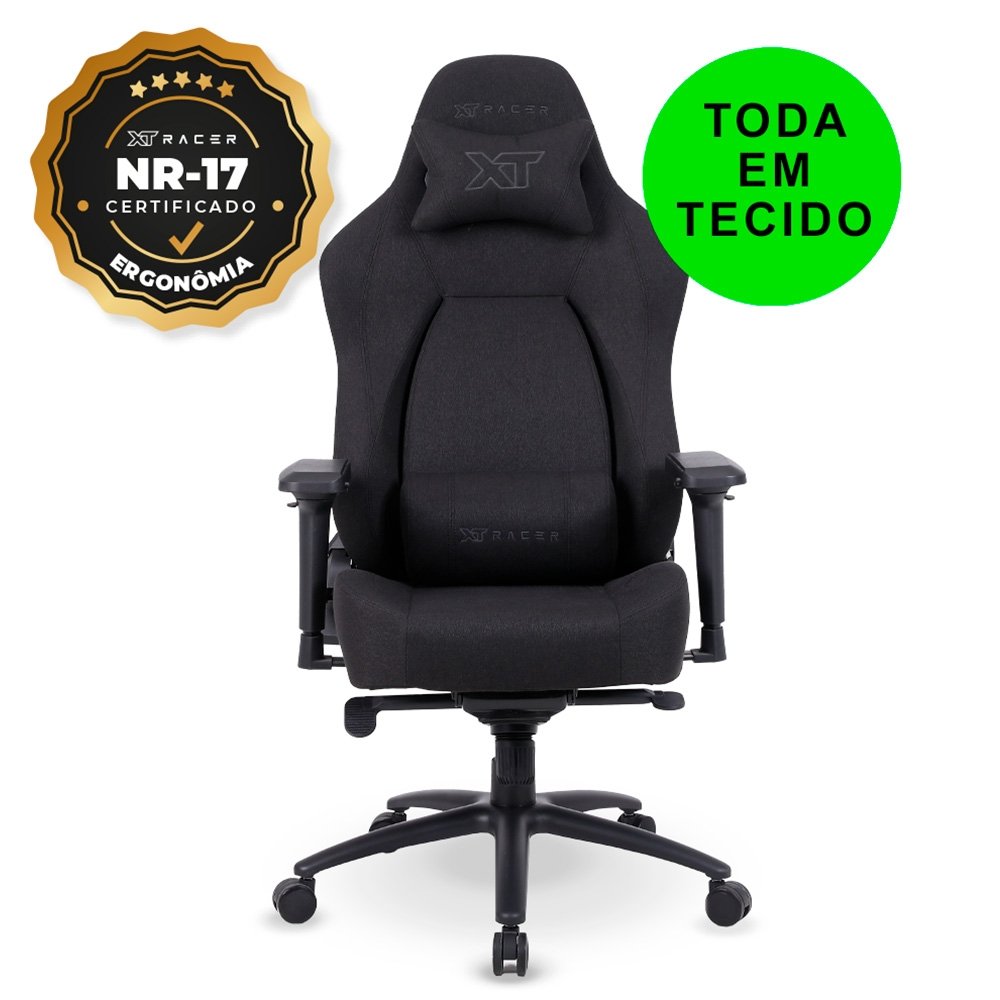 Cadeira Gamer XT Racer Fire Gun Style, Até 130Kg, Reclinável, Com Almofadas, Cilindro de Gás Classe 4, Tecido, Preta - XTR-072 - view 2