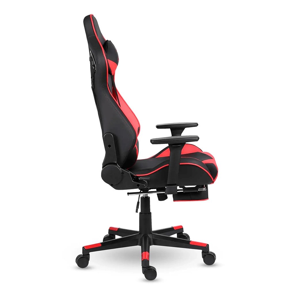 Imagem 6 de 16 do produto Cadeira Gamer XT Racer Taycan, Até 130Kg, Apoio de Pés, Retrátil, Braço 3D, Cilindro de Gás Classe 4, Couro PU, Preta e Vermelha - XTR-047