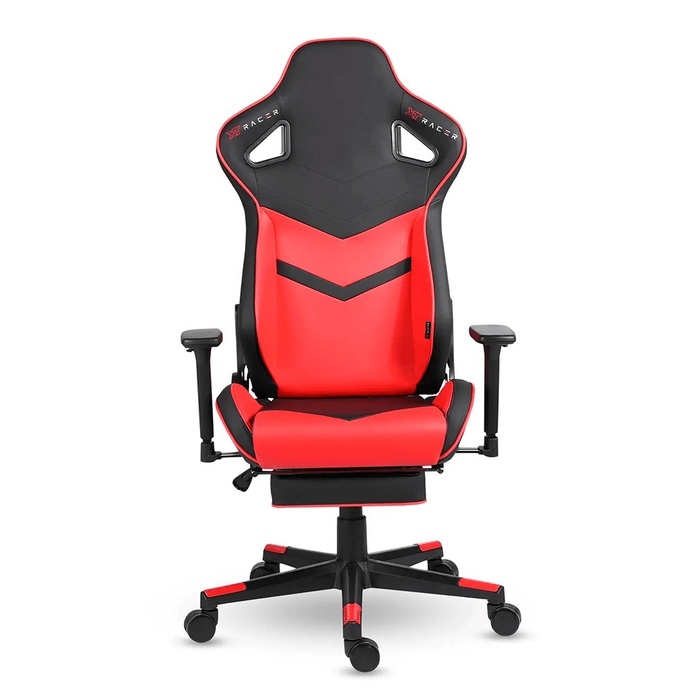 Imagem 5 de 16 do produto Cadeira Gamer XT Racer Taycan, Até 130Kg, Apoio de Pés, Retrátil, Braço 3D, Cilindro de Gás Classe 4, Couro PU, Preta e Vermelha - XTR-047