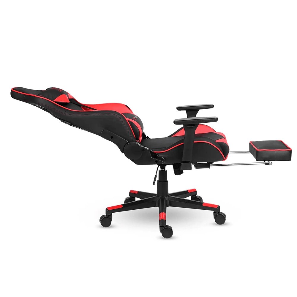 Imagem 8 de 16 do produto Cadeira Gamer XT Racer Taycan, Até 130Kg, Apoio de Pés, Retrátil, Braço 3D, Cilindro de Gás Classe 4, Couro PU, Preta e Vermelha - XTR-047