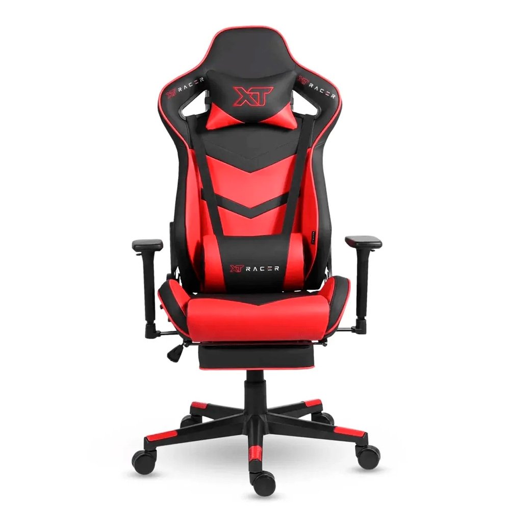 Cadeira Gamer XT Racer Taycan, Até 130Kg, Apoio de Pés, Retrátil, Braço 3D, Cilindro de Gás Classe 4, Couro PU, Preta e Vermelha - XTR-047
