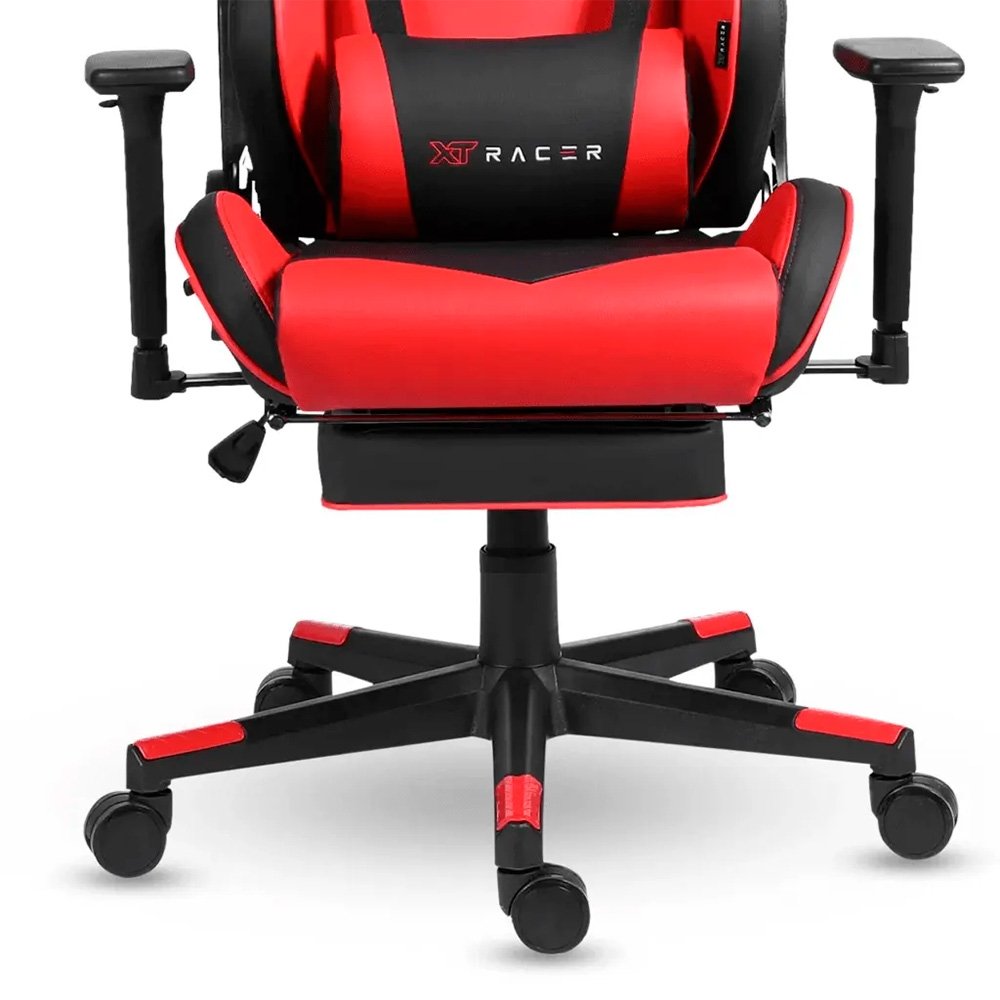 Imagem 16 de 16 do produto Cadeira Gamer XT Racer Taycan, Até 130Kg, Apoio de Pés, Retrátil, Braço 3D, Cilindro de Gás Classe 4, Couro PU, Preta e Vermelha - XTR-047