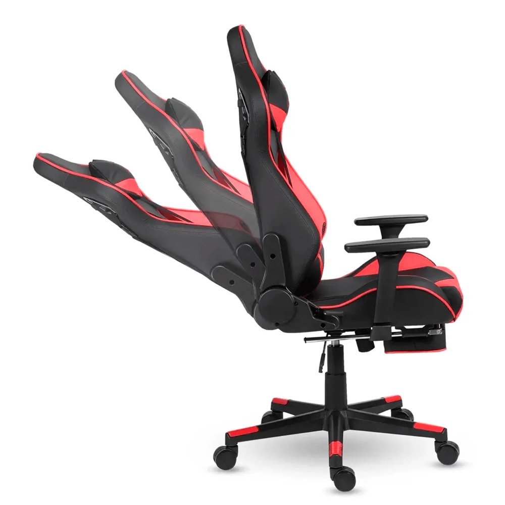 Imagem 9 de 16 do produto Cadeira Gamer XT Racer Taycan, Até 130Kg, Apoio de Pés, Retrátil, Braço 3D, Cilindro de Gás Classe 4, Couro PU, Preta e Vermelha - XTR-047