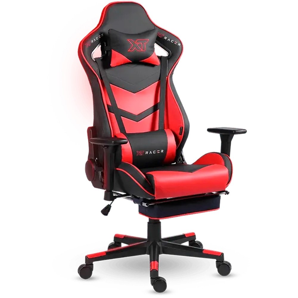 Imagem 12 de 16 do produto Cadeira Gamer XT Racer Taycan, Até 130Kg, Apoio de Pés, Retrátil, Braço 3D, Cilindro de Gás Classe 4, Couro PU, Preta e Vermelha - XTR-047