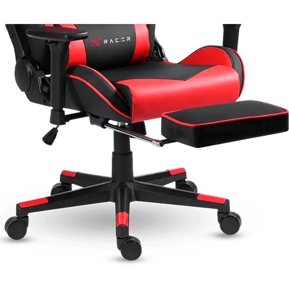 Imagem 14 de 16 do produto Cadeira Gamer XT Racer Taycan, Até 130Kg, Apoio de Pés, Retrátil, Braço 3D, Cilindro de Gás Classe 4, Couro PU, Preta e Vermelha - XTR-047