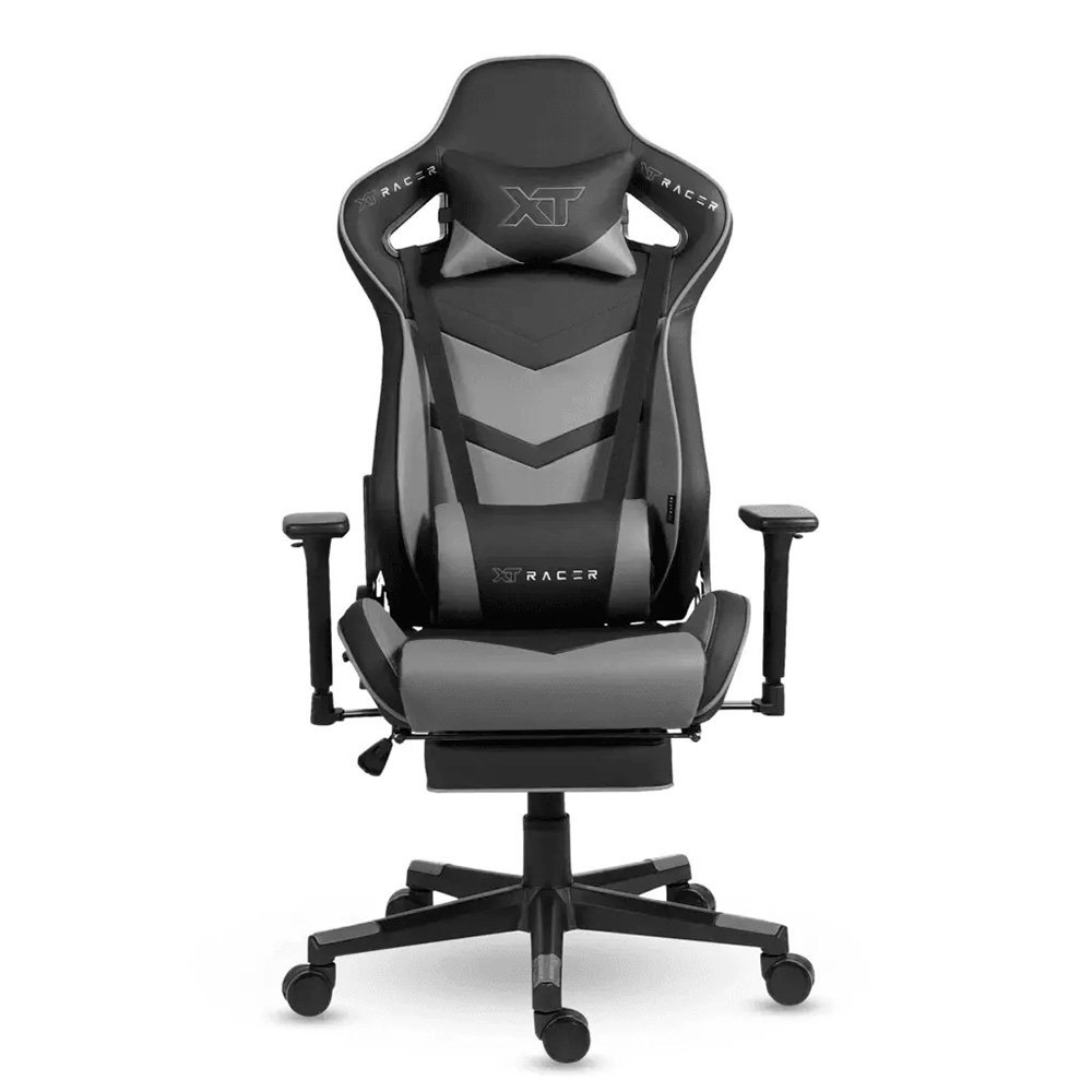 Cadeira Gamer XT Racer Taycan, Até 130Kg, Apoio de Pés, Retrátil, Braço 3D, Cilindro de Gás Classe 4, Couro PU, Preta e Cinza - XTR-048