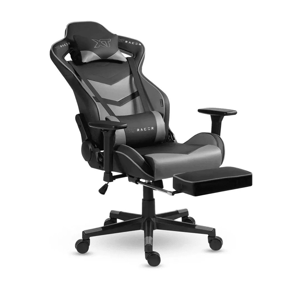 Imagem 3 de 17 do produto Cadeira Gamer XT Racer Taycan, Até 130Kg, Apoio de Pés, Retrátil, Braço 3D, Cilindro de Gás Classe 4, Couro PU, Preta e Cinza - XTR-048