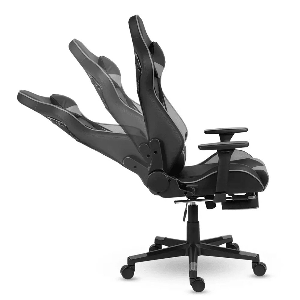 Imagem 8 de 17 do produto Cadeira Gamer XT Racer Taycan, Até 130Kg, Apoio de Pés, Retrátil, Braço 3D, Cilindro de Gás Classe 4, Couro PU, Preta e Cinza - XTR-048