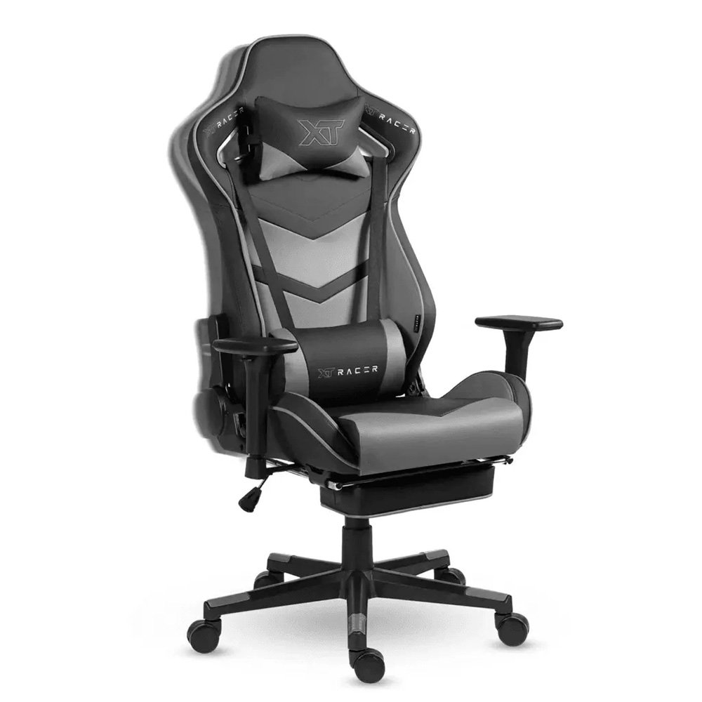 Imagem 9 de 17 do produto Cadeira Gamer XT Racer Taycan, Até 130Kg, Apoio de Pés, Retrátil, Braço 3D, Cilindro de Gás Classe 4, Couro PU, Preta e Cinza - XTR-048