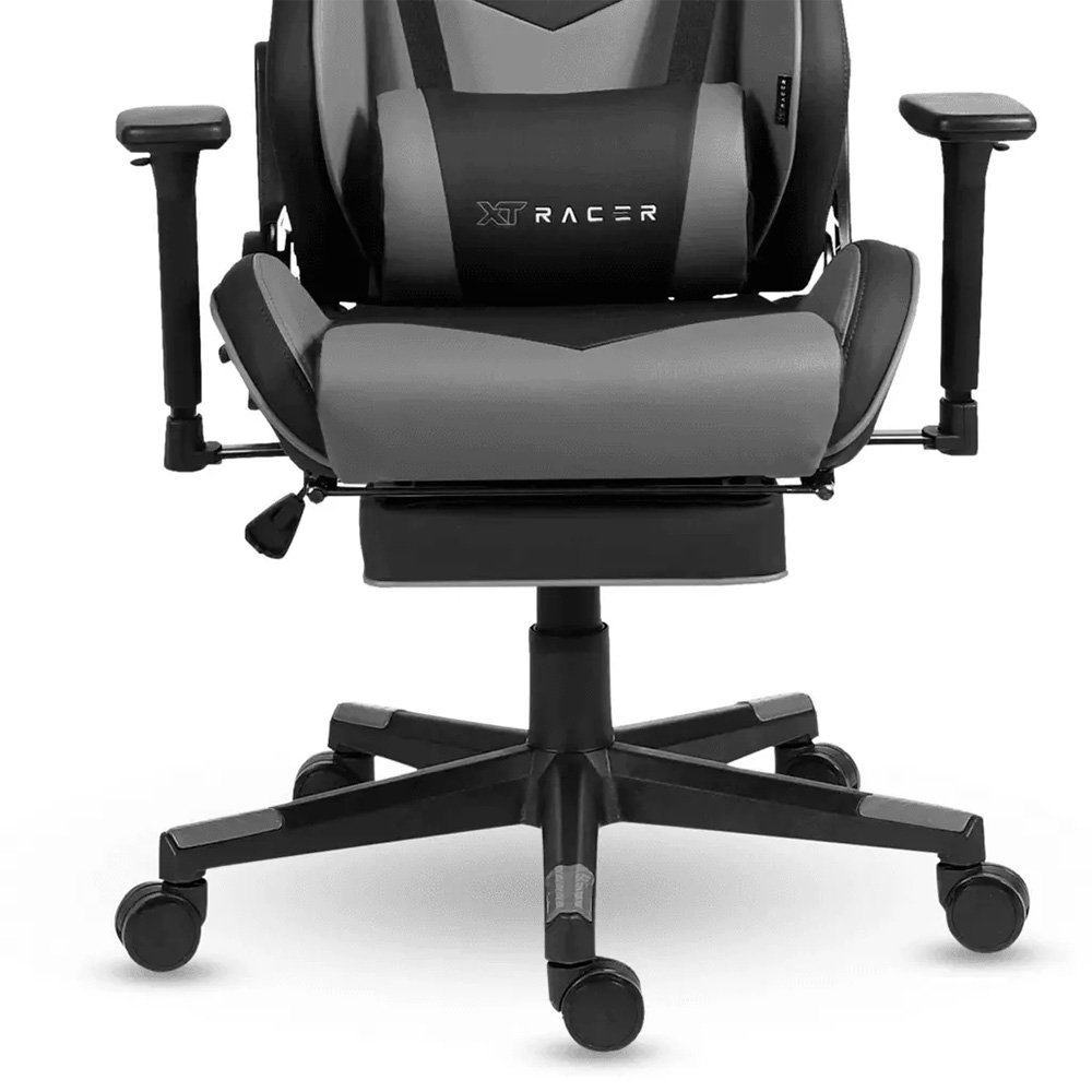 Imagem 11 de 17 do produto Cadeira Gamer XT Racer Taycan, Até 130Kg, Apoio de Pés, Retrátil, Braço 3D, Cilindro de Gás Classe 4, Couro PU, Preta e Cinza - XTR-048