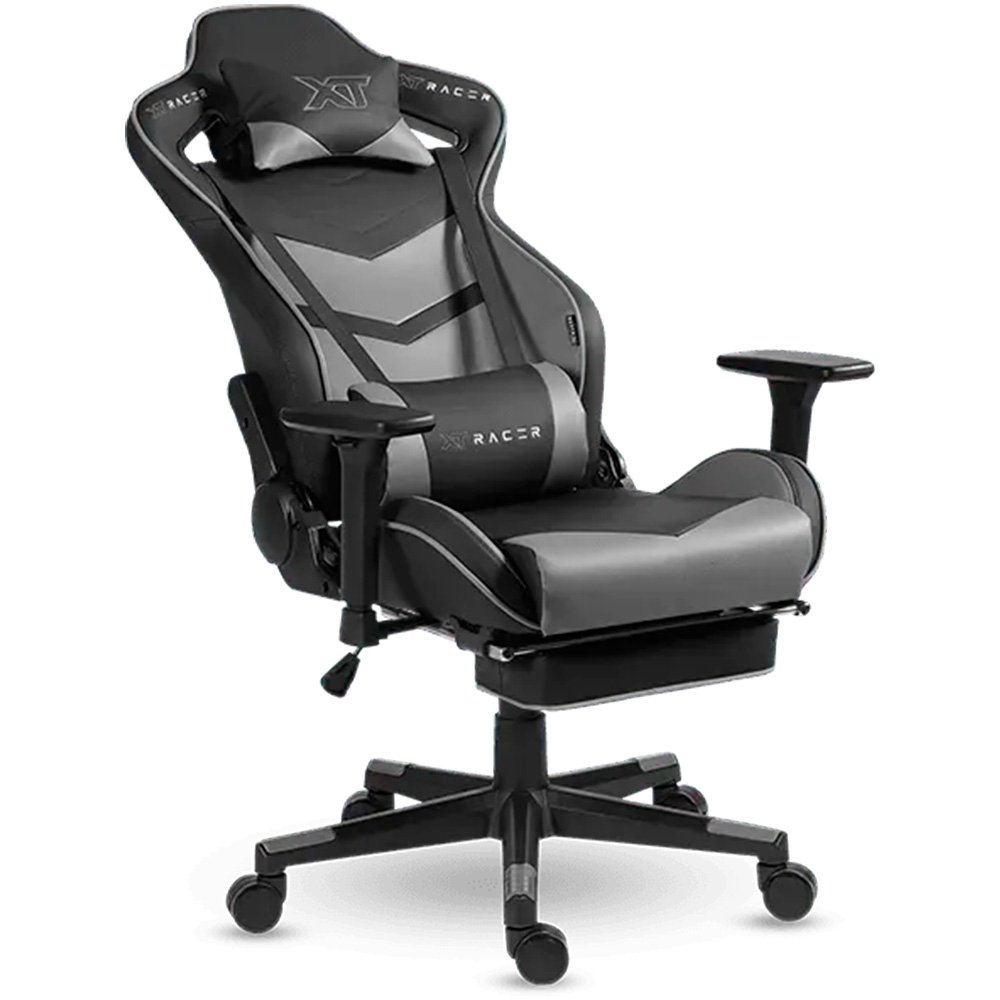 Imagem 14 de 17 do produto Cadeira Gamer XT Racer Taycan, Até 130Kg, Apoio de Pés, Retrátil, Braço 3D, Cilindro de Gás Classe 4, Couro PU, Preta e Cinza - XTR-048