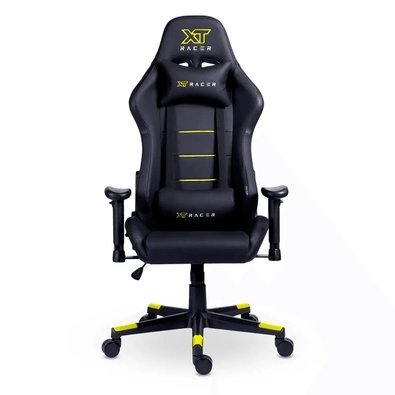 Cadeira Gamer XT Racer Attack, Até 120Kg, Reclinável, Com Almofadas, Cilindro de Gás Classe 4, Couro PU, Preta e Amarela - XTR-052