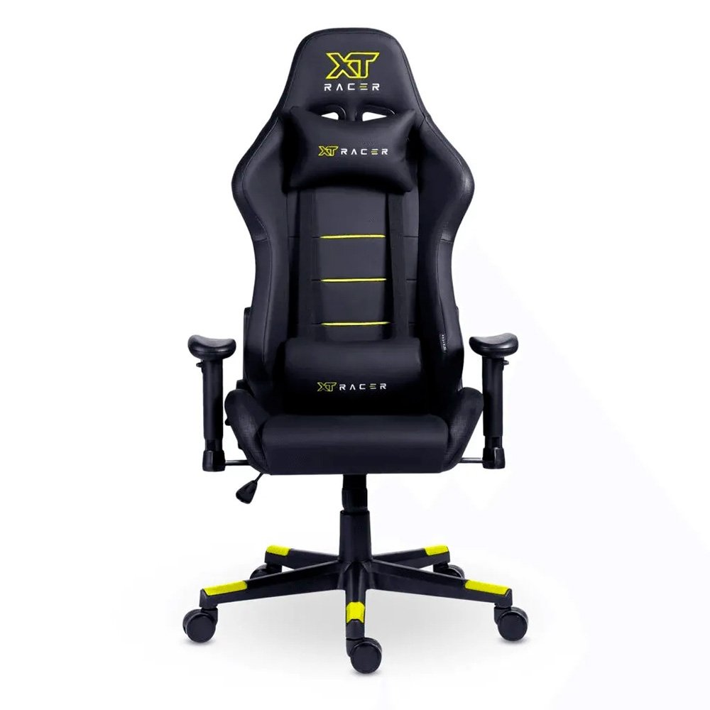 Cadeira Gamer XT Racer Attack, Até 120Kg, Reclinável, Com Almofadas, Cilindro de Gás Classe 4, Couro PU, Preta e Amarela - XTR-052