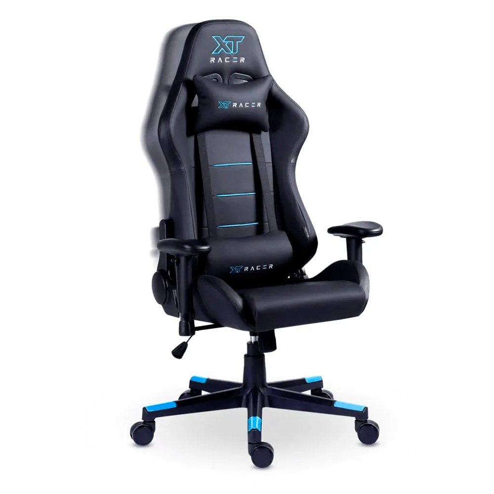 Imagem 15 de 15 do produto Cadeira Gamer XT Racer Attack, Até 120Kg, Reclinável, Com Almofadas, Cilindro de Gás Classe 4, Couro PU, Preta e Azul - XTR-053